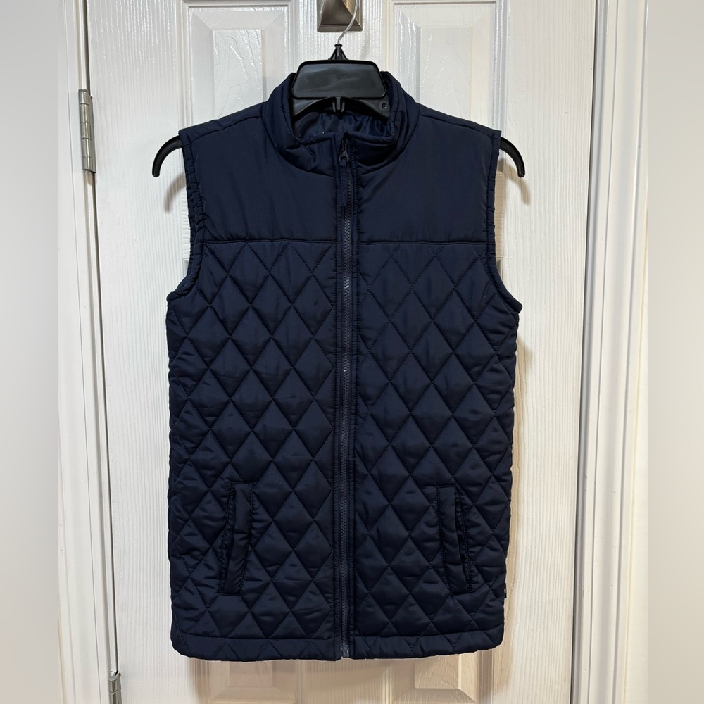 Crown & Ivy Kids Dark Blue Quilted Puffer Vest, Sleeveless, Pockets, Zips Front